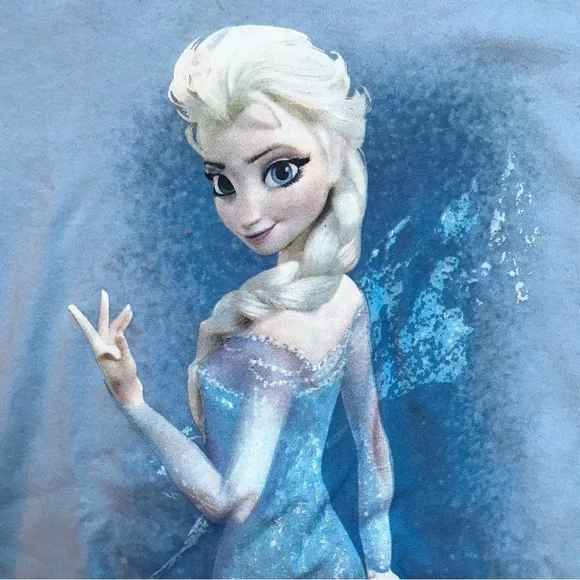 Disney Light Blue Frozen Reversible Cotton Sweater, EUC, L - Picture 3 of 12